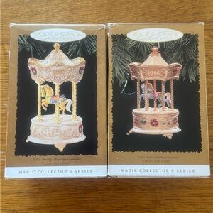2 Collectible Vintage Hallmark Holiday Carousel Ornaments